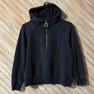Tommy Hilfiger Vintage Half-Zip Hoodie Gold Accents Embroidered Logo